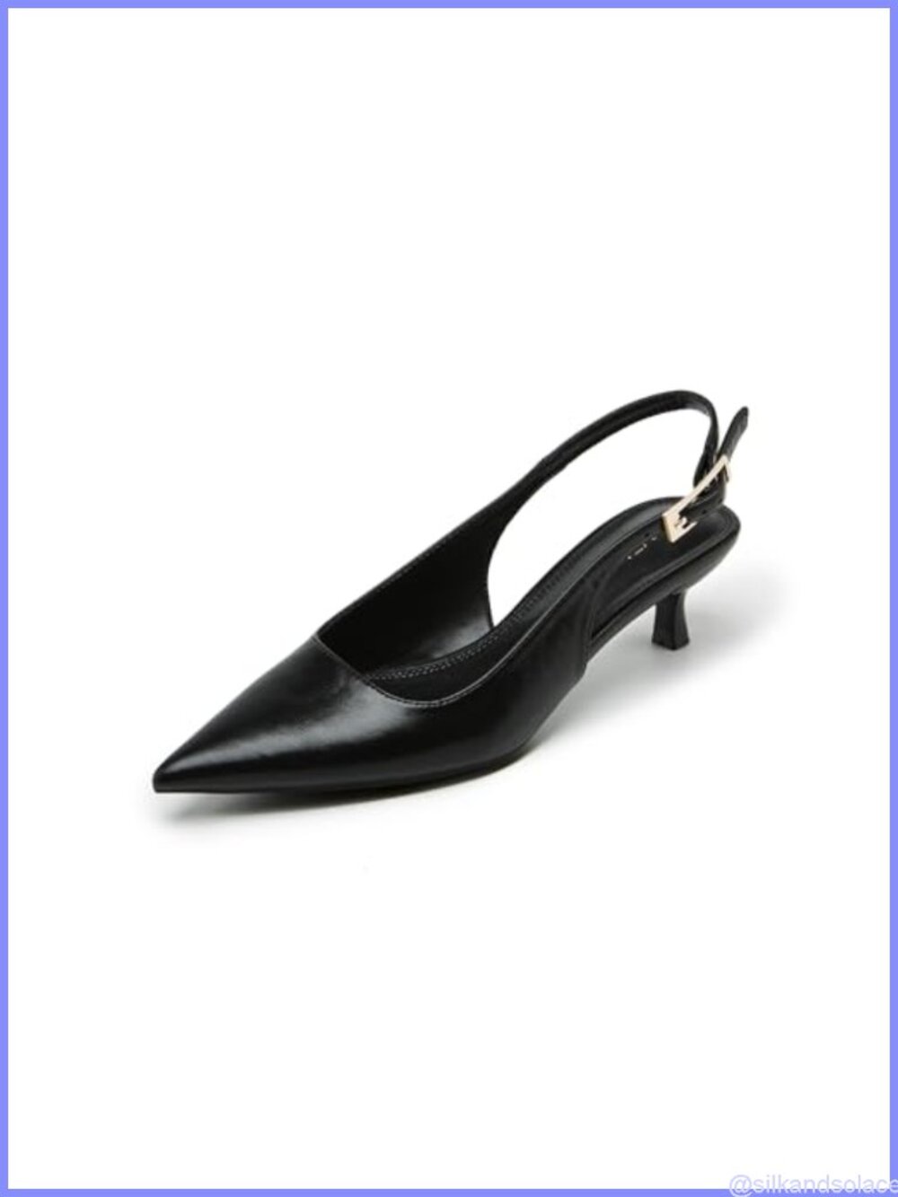 Kitten Heel Slingback Pumps Pointed Toe Faux Leather Office Heels